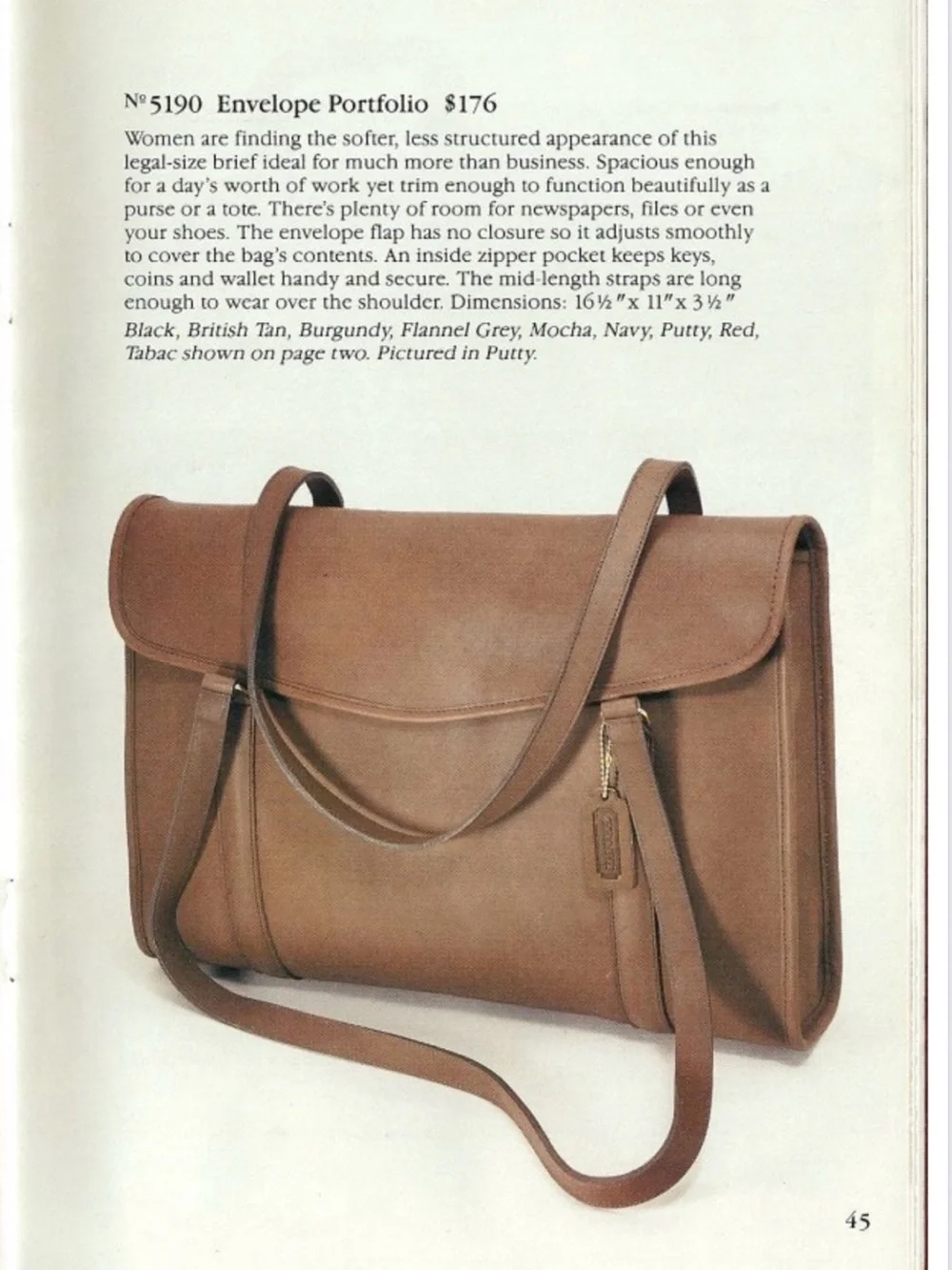 Rare Vintage COACH Envelope Portfolio Tote in glove tanned leather